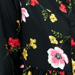 ASOS Floral Print Hi-Lo Black Button Down Shirt 🌺